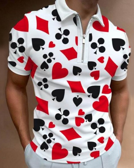 Poker print short sleeve polo shirt