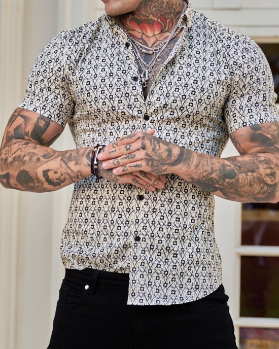 Men's slim fit short sleeve printed shirt HE1511-04-01