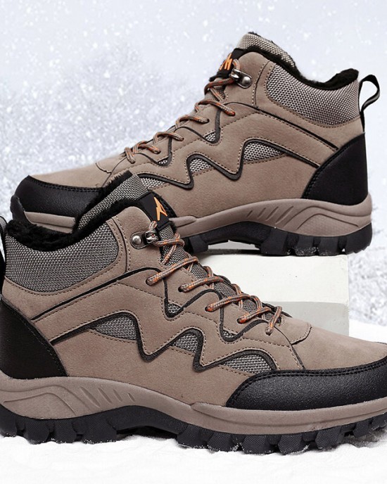 Men PU Leather Warm Lined Hiking Snow Outdoor Boots