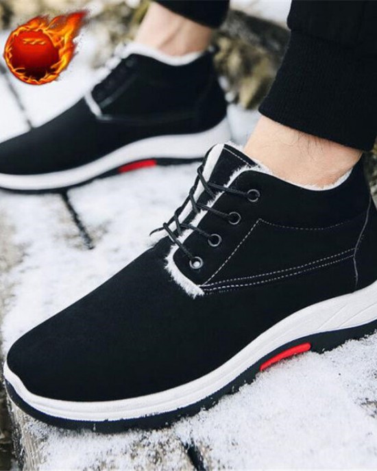 Men Winter Hiking Shoes Comfy Warm Snow Boots Wear  resistant Non  slip Cotton Shoes Lace Up Outdoor Sports Casual Ankle Shoes